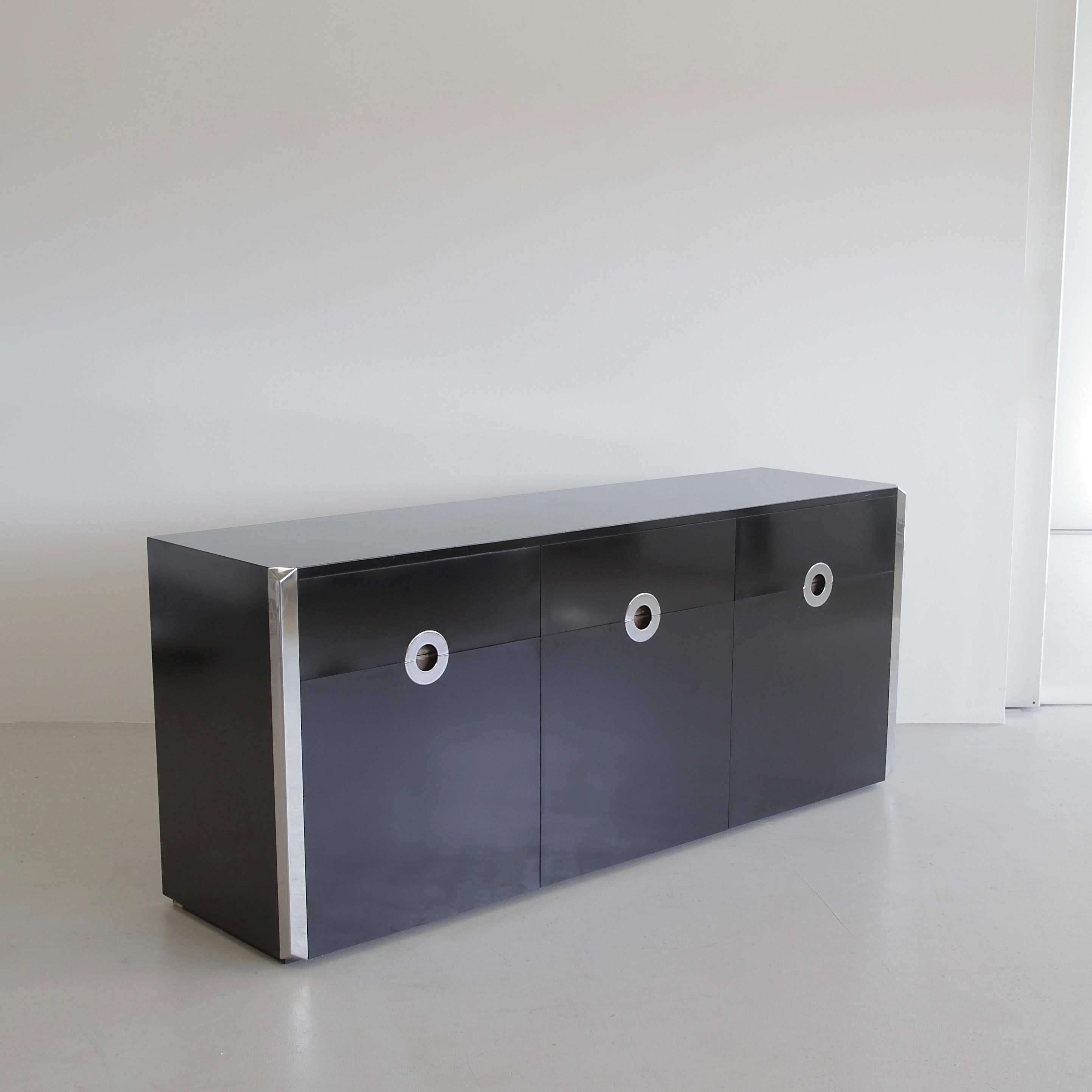 Italian Original black 3-door Sideboard by Willy RIZZO, Sabot 1972 For Sale