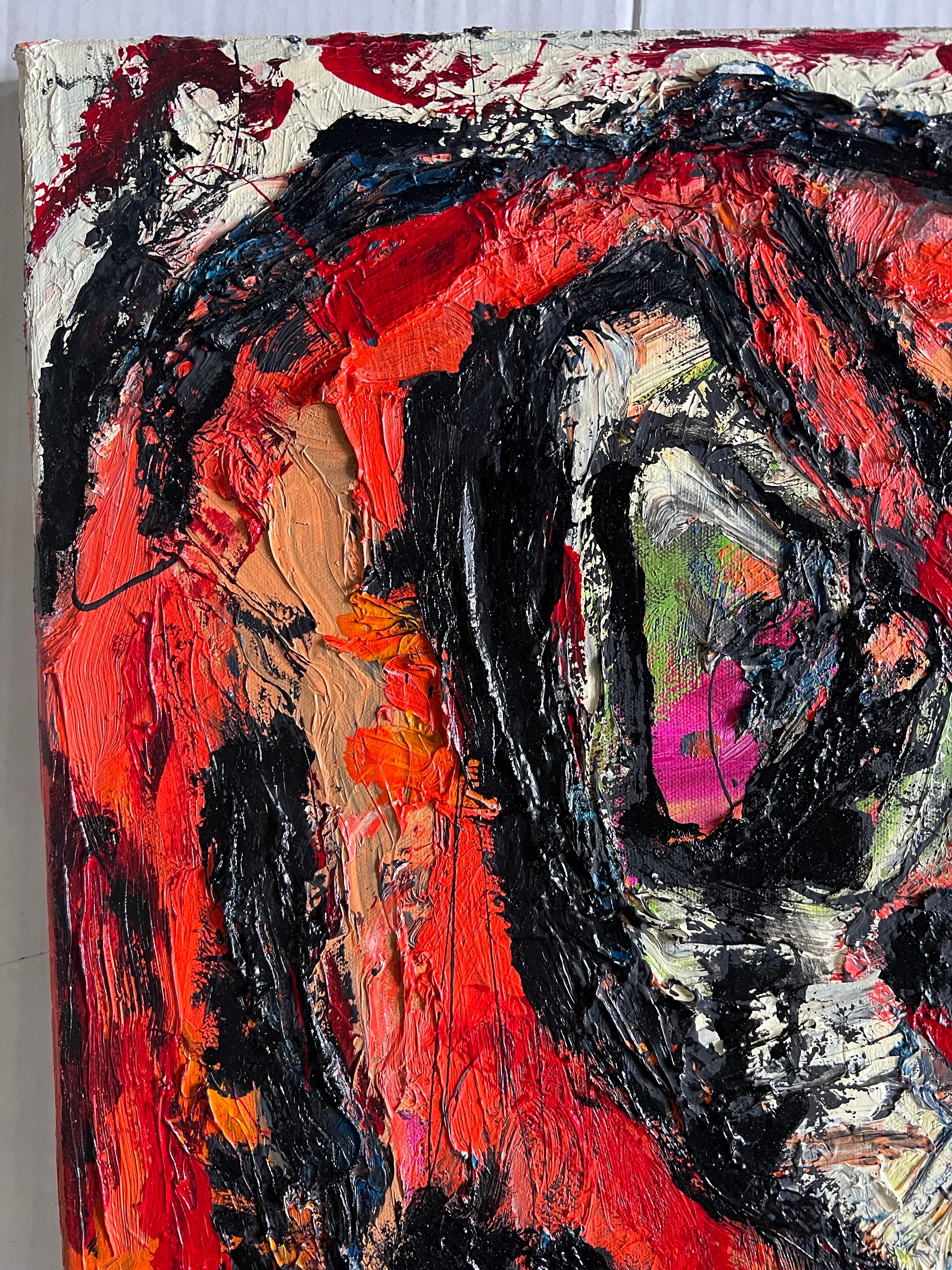 Américain Peinture à l'huile abstraite originale en noir et orange de Norman Liebman en vente