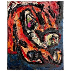 Pittura ad olio astratta originale in nero e arancione di Norman Liebman