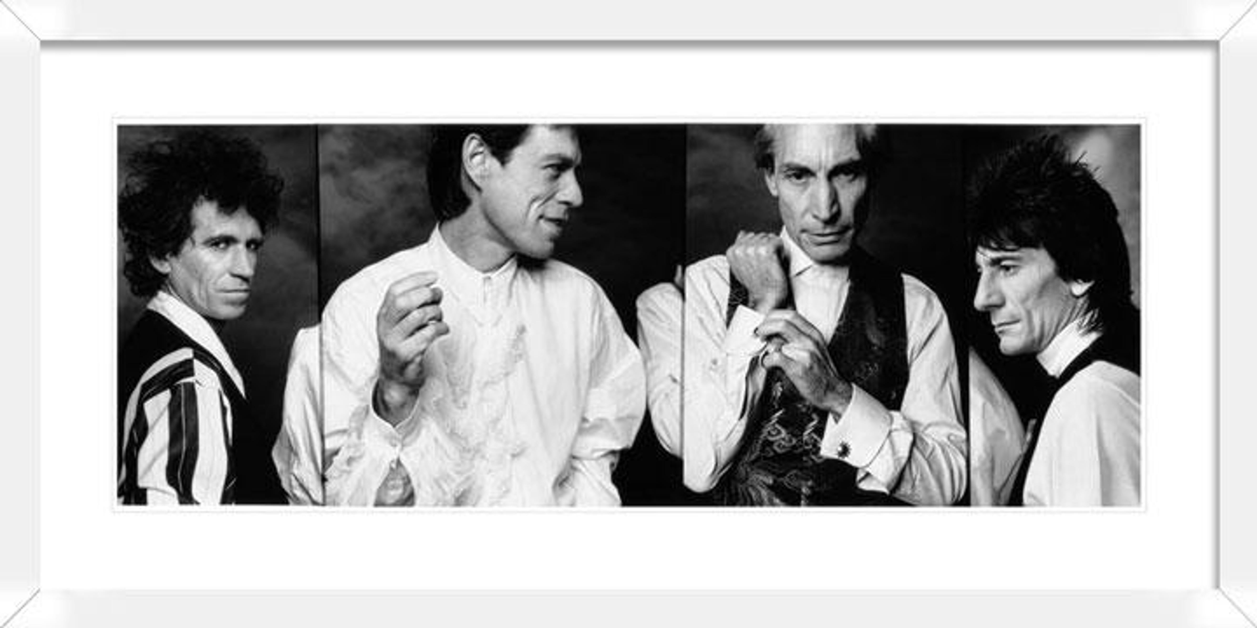 Photographie originale en noir et blanc des Rolling Stones pour leur tournée mondiale 