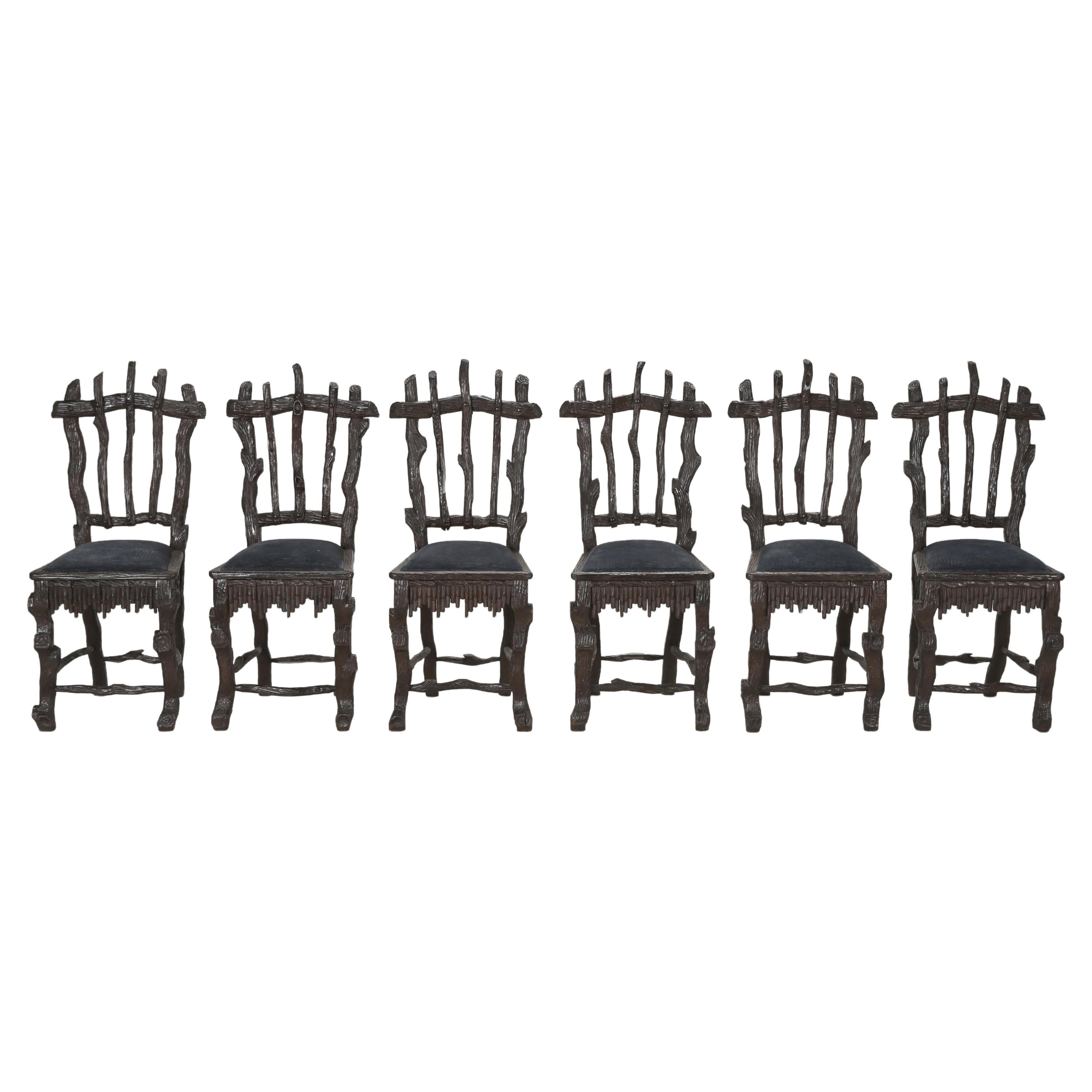 Original Black Forest Set '6' Hand-Carved Dining Chairs Available Matching Table