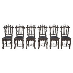 Antique Original Black Forest Set '6' Hand-Carved Dining Chairs Available Matching Table