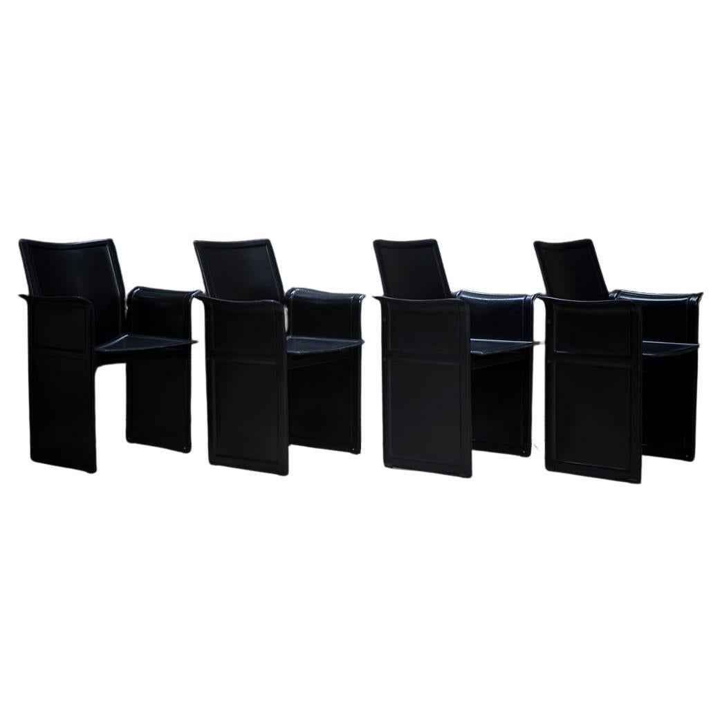 Original Silla de Comedor de Piel Negra de Tito Agnoli para Matteo Grassi