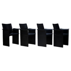 Original Silla de Comedor de Piel Negra de Tito Agnoli para Matteo Grassi