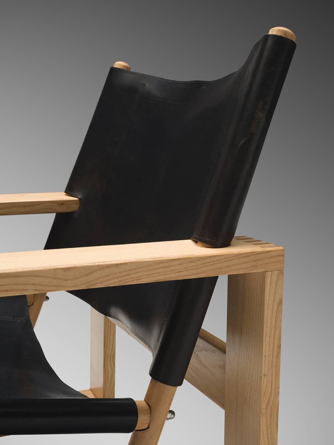 Original Black Leather Hunting Chairs in Ash 3