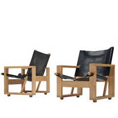 Original Black Leather Hunting Chairs in Ash