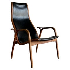 Retro Original black leather Lamino lounge chair by Yngve Ekström for Swedese