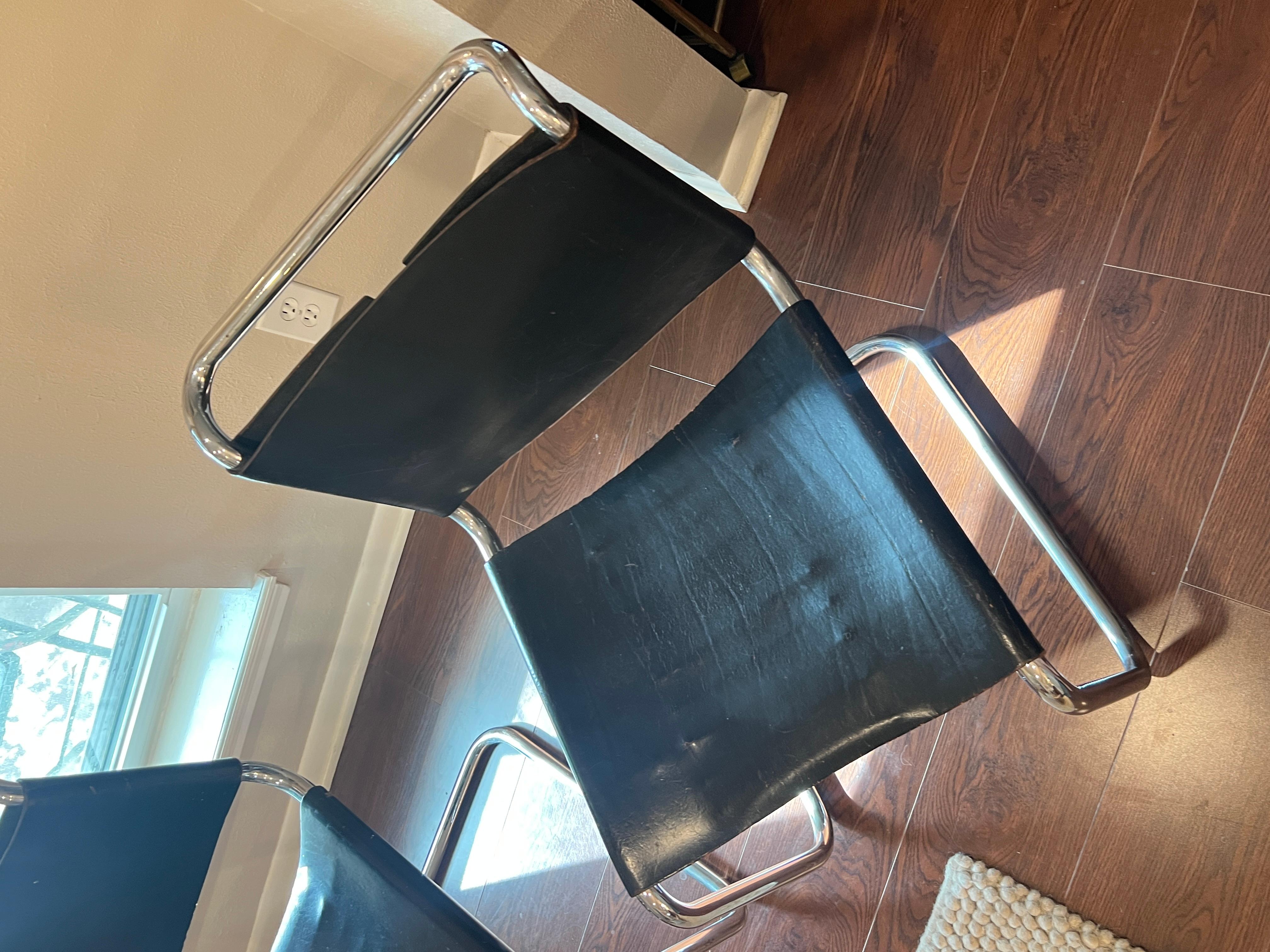 Original Black Leather Pair of Gavina B33 Chairs by Marcel Breuer with Corset For Sale 5