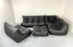 Original Togo Sofa 5 Pieces en cuir noir par Michel Ducaroy pour Ligne Roset