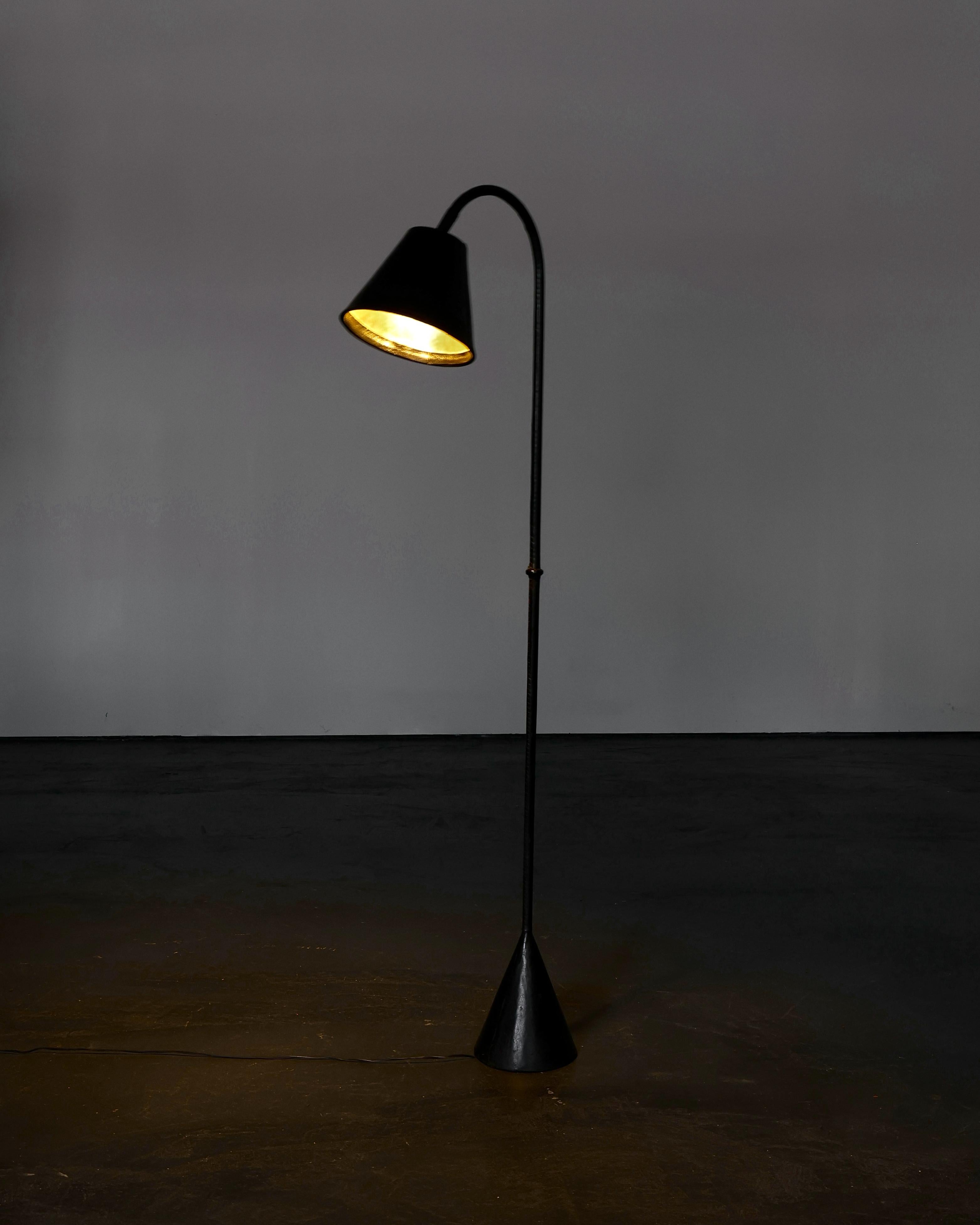 Spanish Original Black Leather Valenti Standard Lamp For Sale
