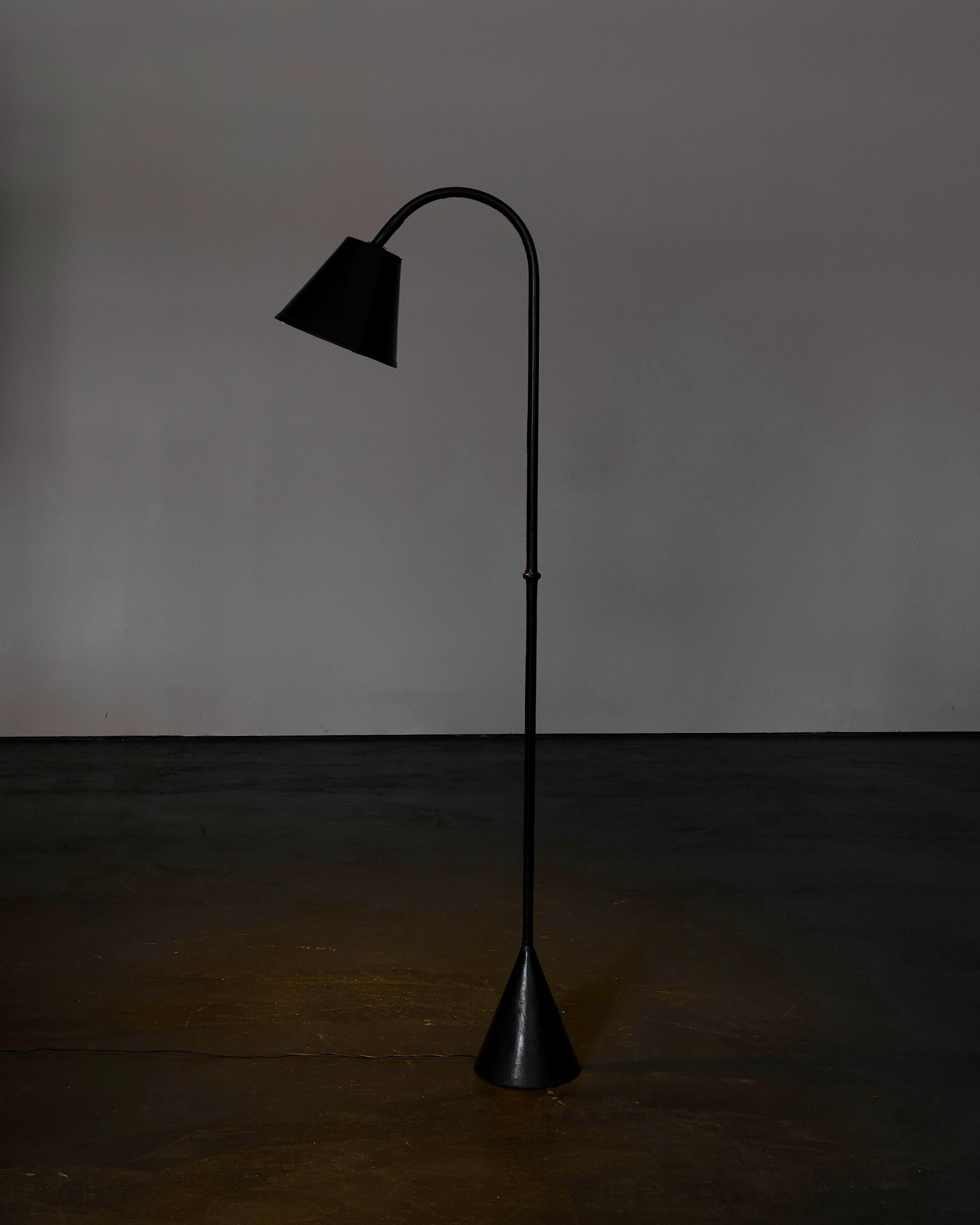 Mid-20th Century Original Black Leather Valenti Standard Lamp For Sale