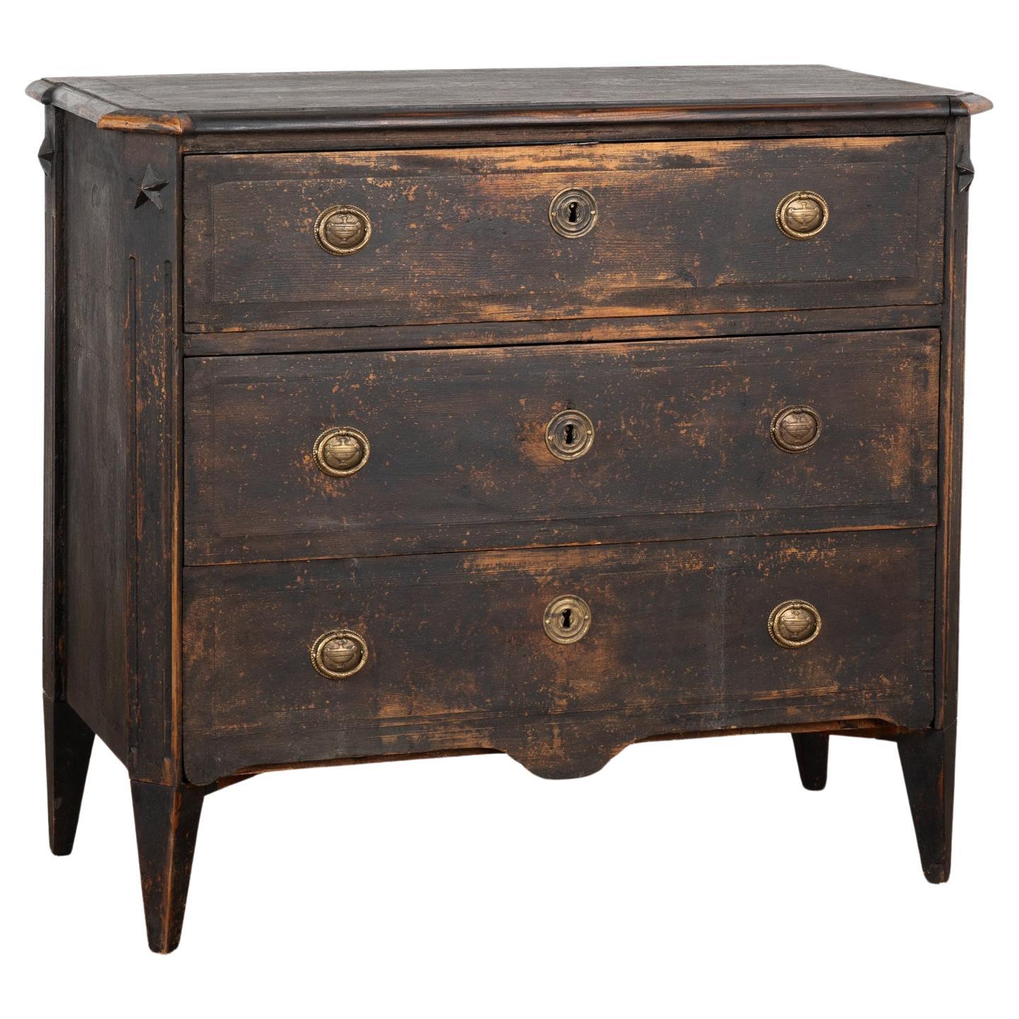 Blue Painted Chest of Three Drawers, Sweden circa 182040 For Sale at