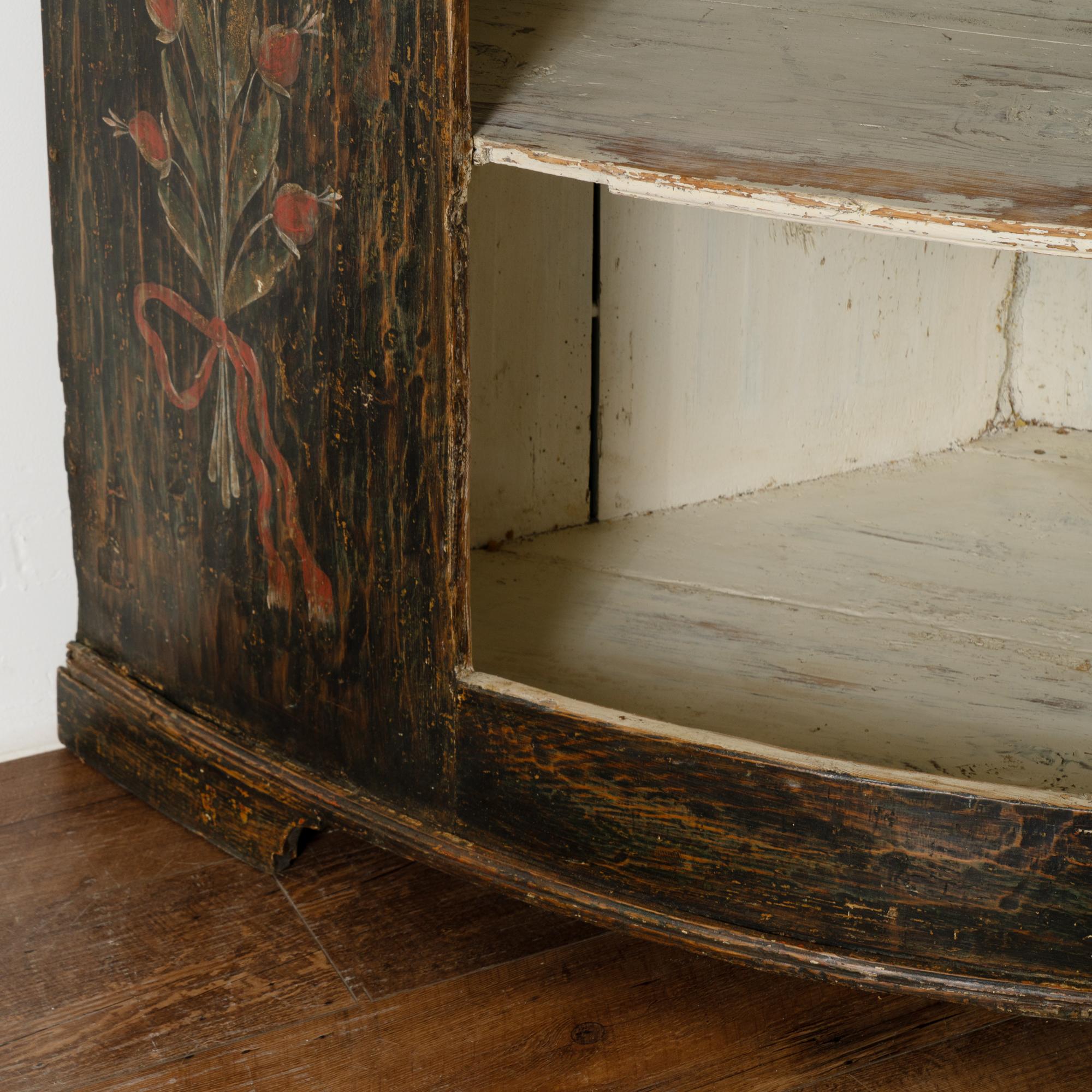Original Black Painted Corner Cupboard Cabinet, Sweden dated 1818 For Sale 4