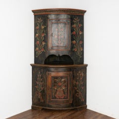 Original Black Painted Corner Cupboard Cabinet, Sweden dated 1818