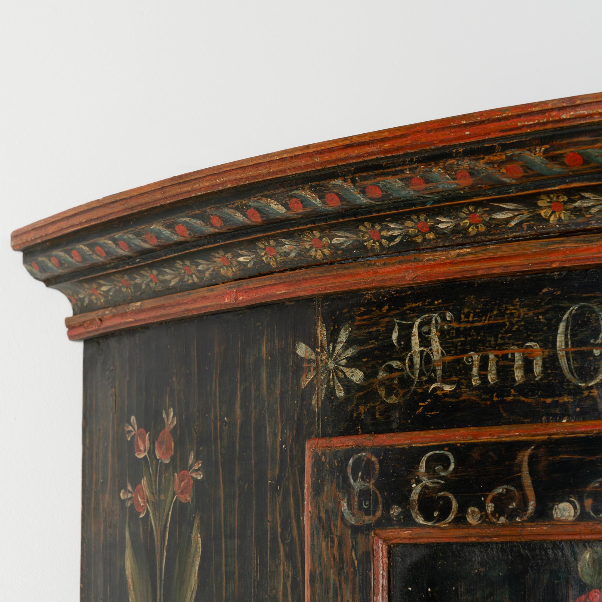 Original Black Painted Corner Cupboard Cabinet, Sweden dated 1818 For Sale 1