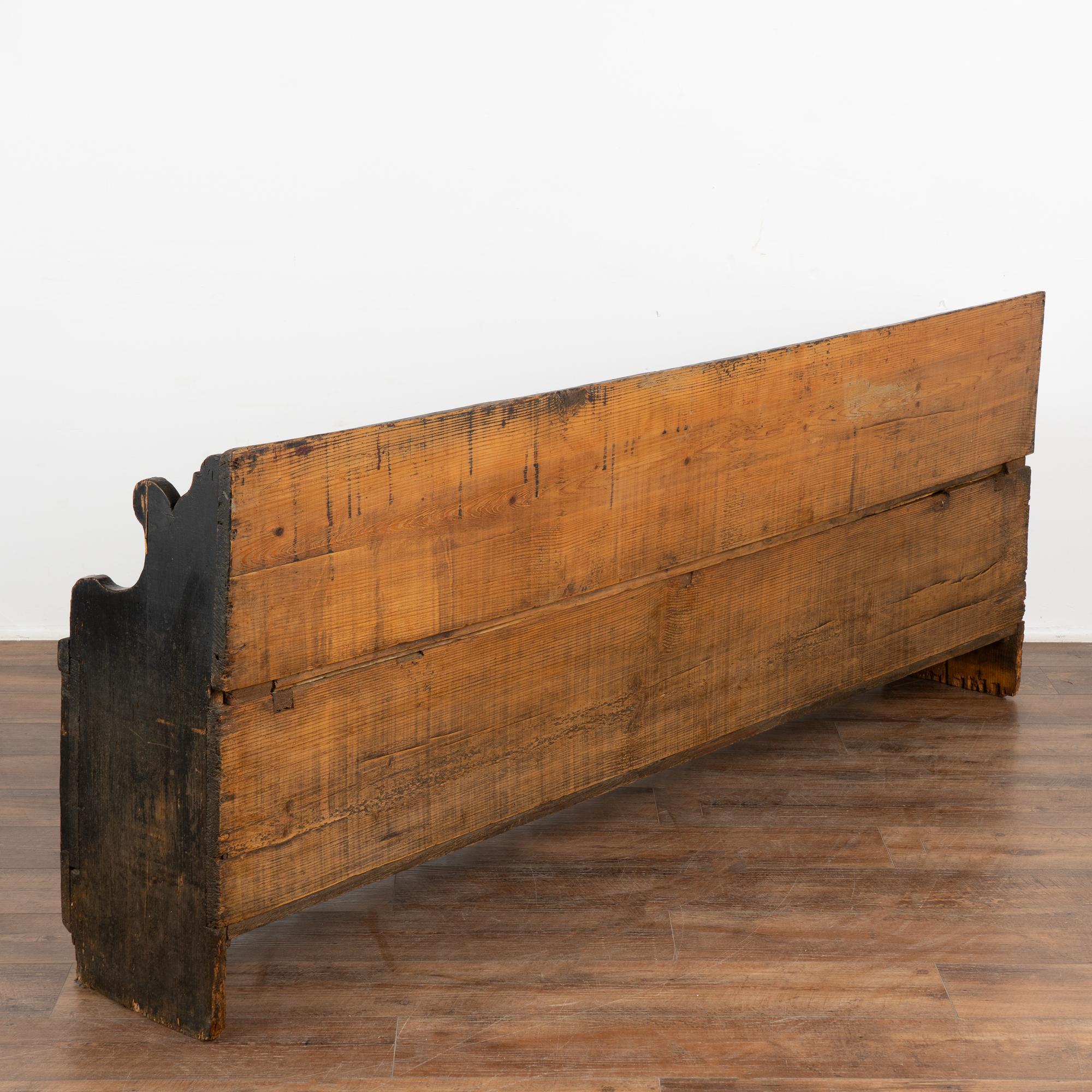 Original Black Painted Narrow Pine Bench With Storage, Hungary dated 1951 For Sale 6