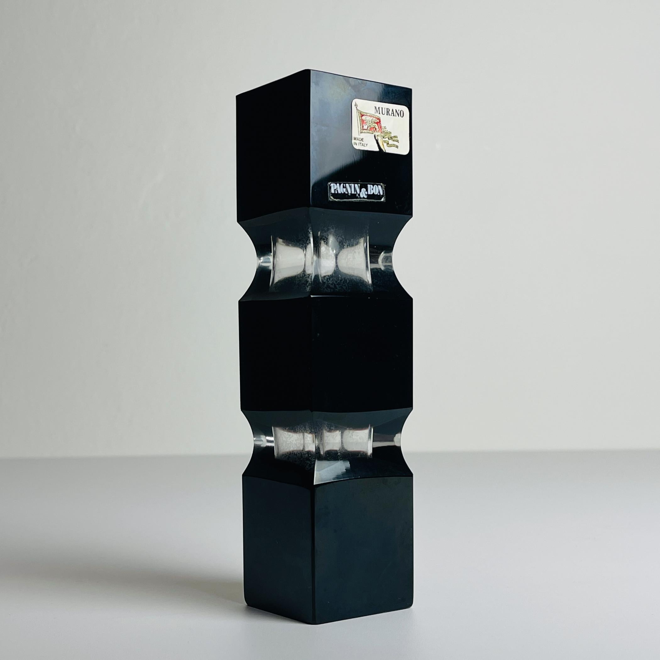 Mid-Century Modern Original Black Sommerso Murano glass Vase by Pagnin & Bon, Italy 1960s For Sale