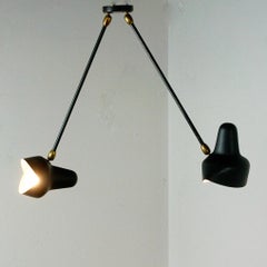 Original Black Two Arms Wall or Ceiling Lamp  by Serge Mouille