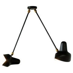 Original Black Two Arms Wall or Ceiling Lamp  by Serge Mouille