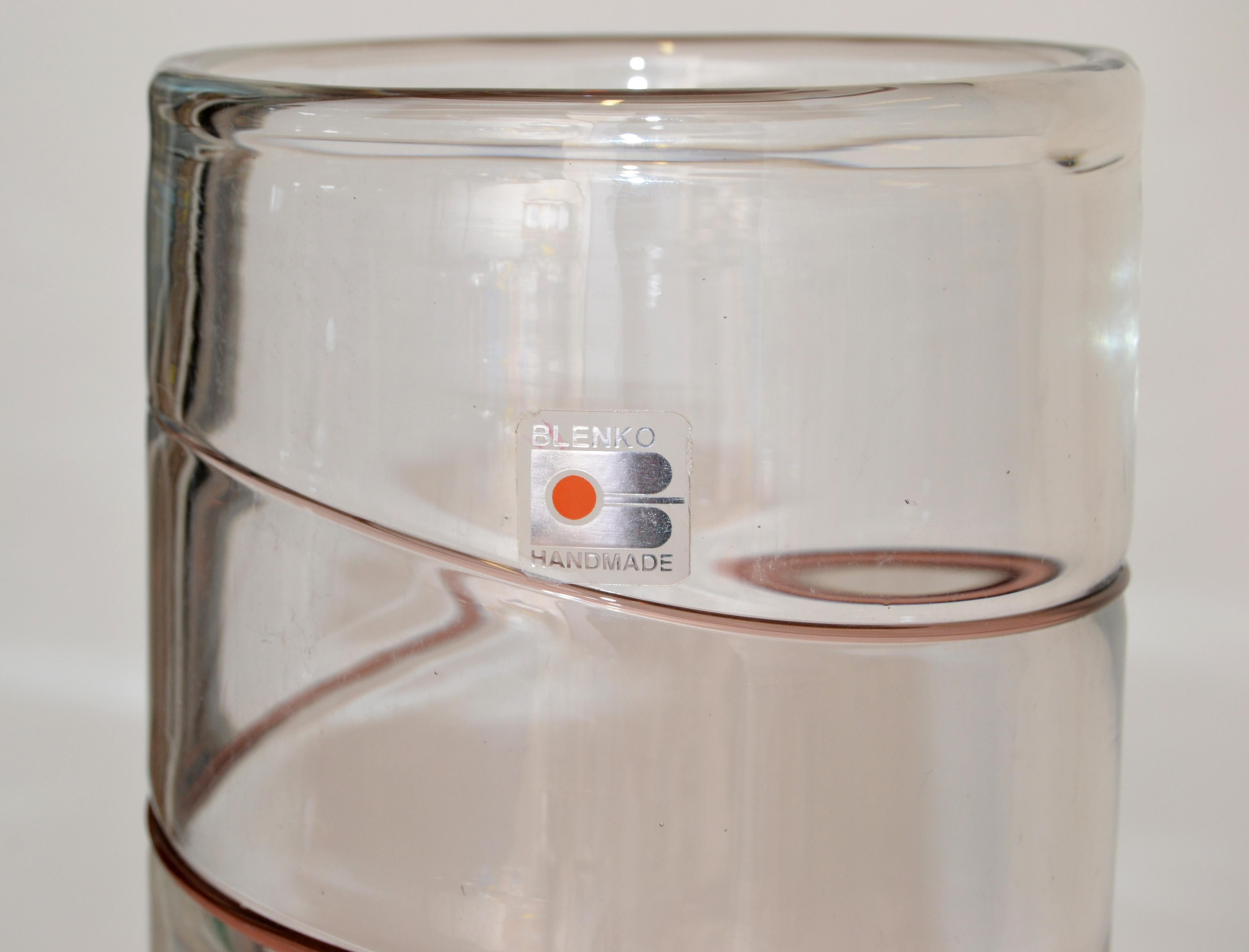 Original Blenko Mid-Century Modern Handmade Transparent & Swirl Art Glass Vase 4