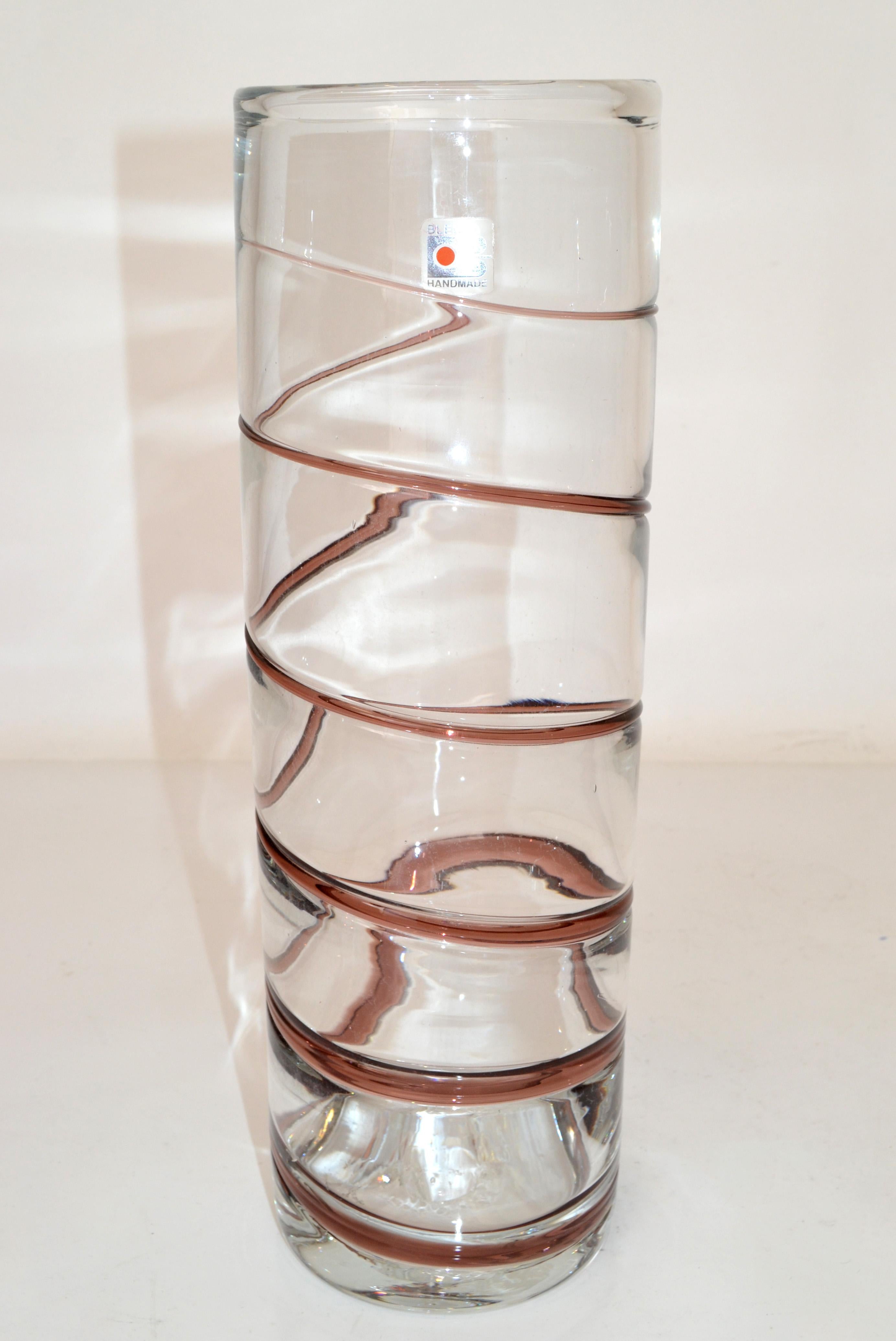 Original Blenko Mid-Century Modern Handmade Transparent & Swirl Art Glass Vase 5