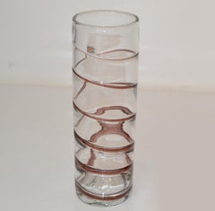 Original Blenko Mid-Century Modern Handmade Transparent & Swirl Art Glass Vase