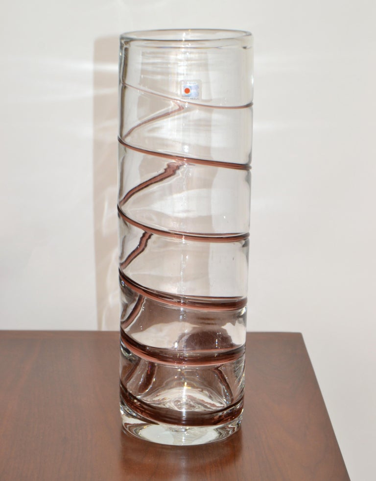Original Blenko MidCentury Modern Handmade Transparent and Swirl Art Glass Vase For Sale at 1stDibs