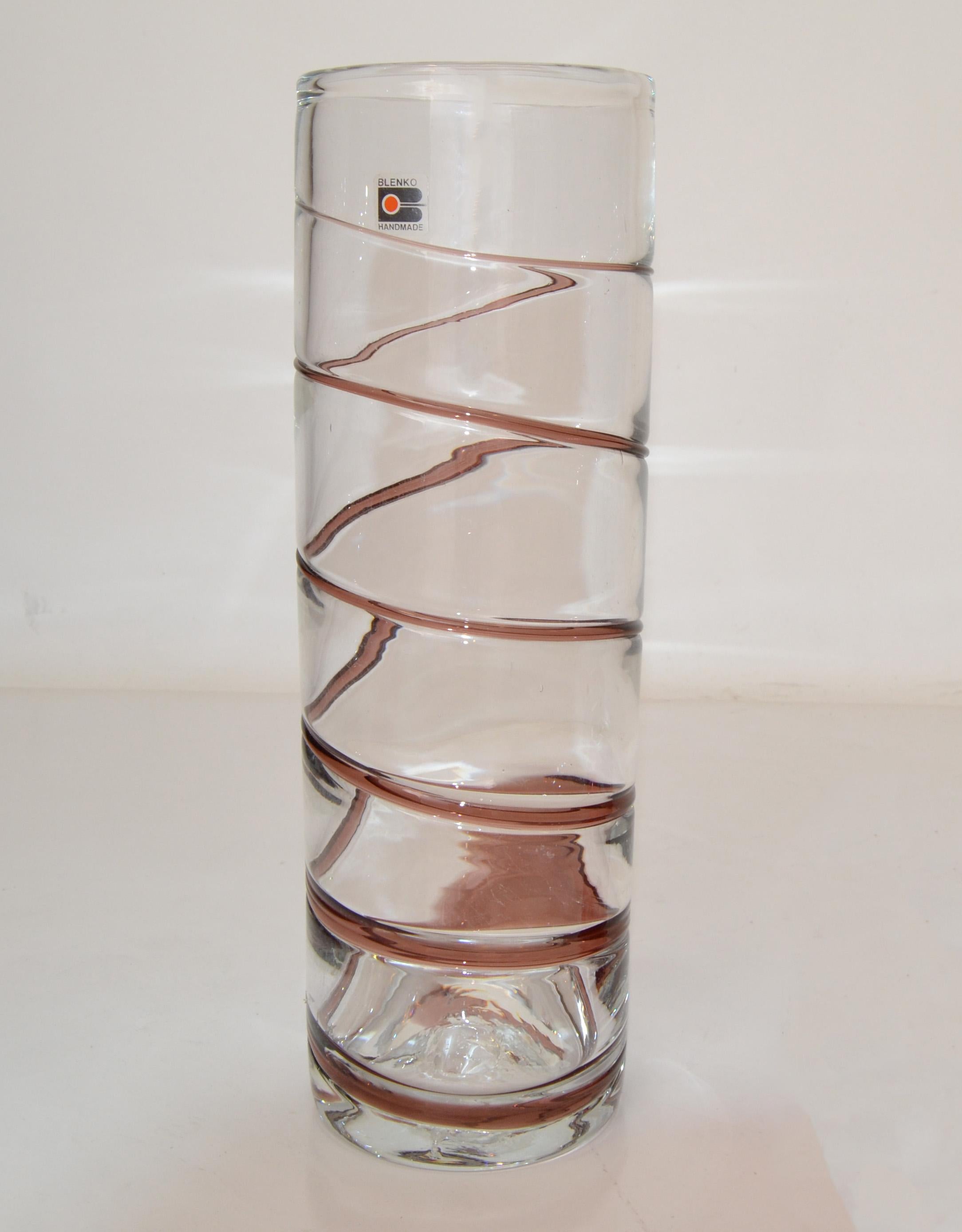 American Original Blenko Mid-Century Modern Handmade Transparent & Swirl Art Glass Vase