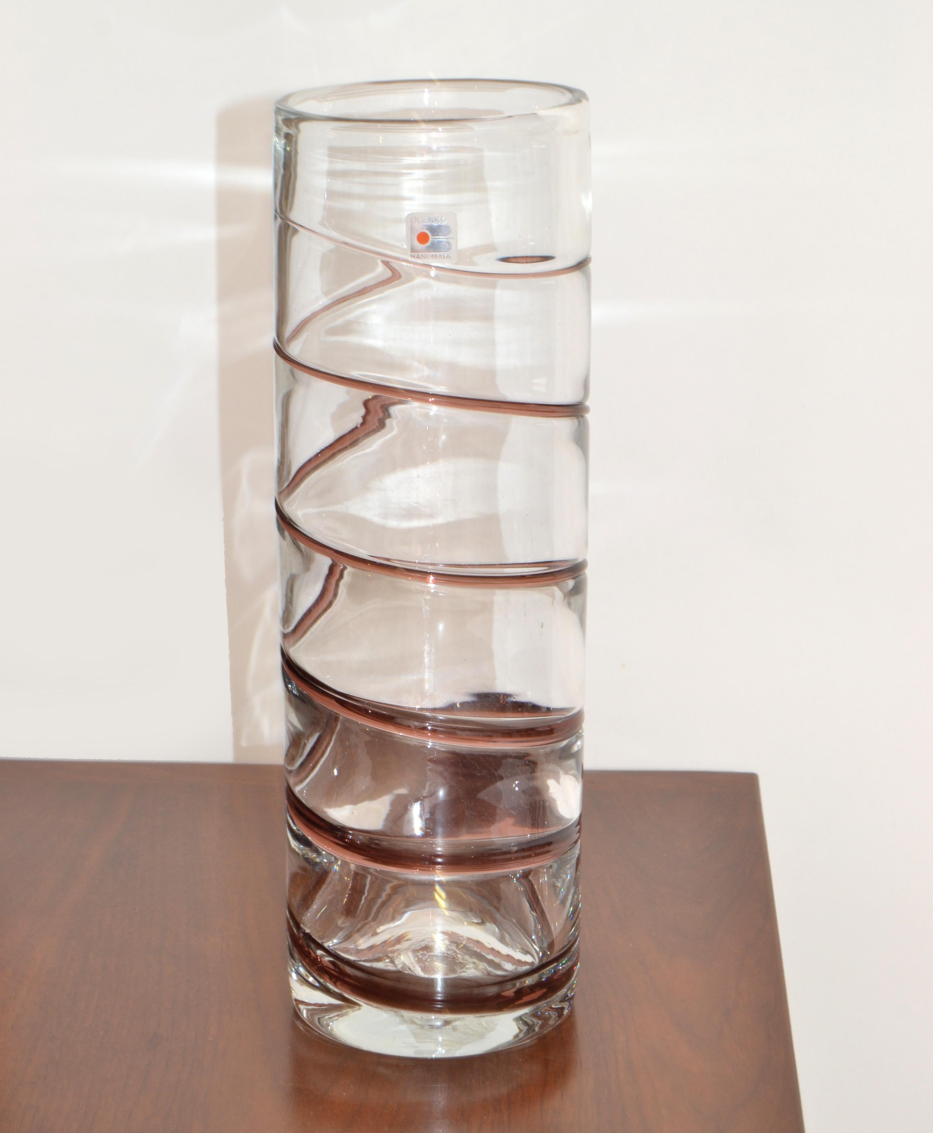 Hand-Crafted Original Blenko Mid-Century Modern Handmade Transparent & Swirl Art Glass Vase