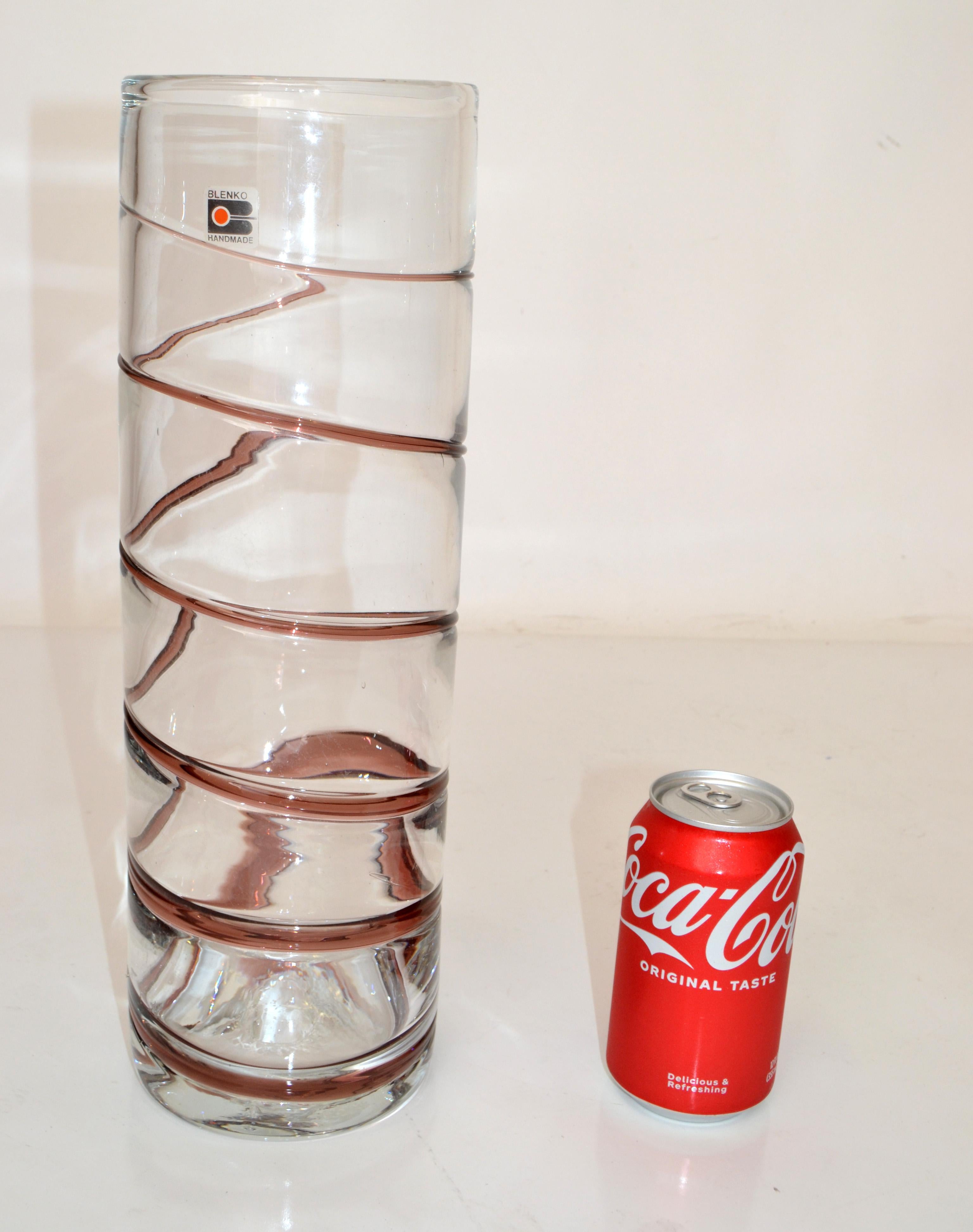 Original Blenko Mid-Century Modern Handmade Transparent & Swirl Art Glass Vase In Good Condition In Miami, FL