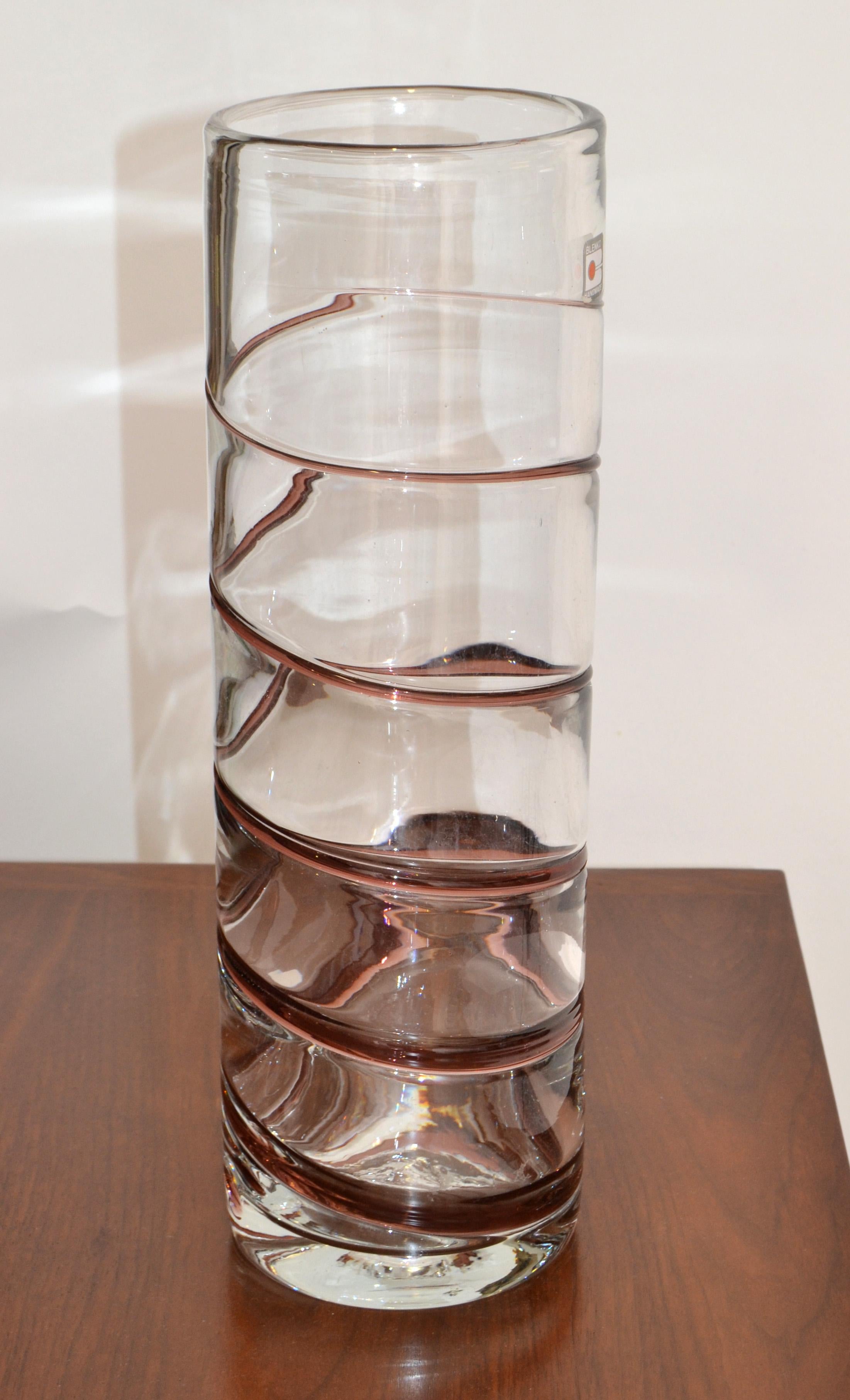 Late 20th Century Original Blenko Mid-Century Modern Handmade Transparent & Swirl Art Glass Vase