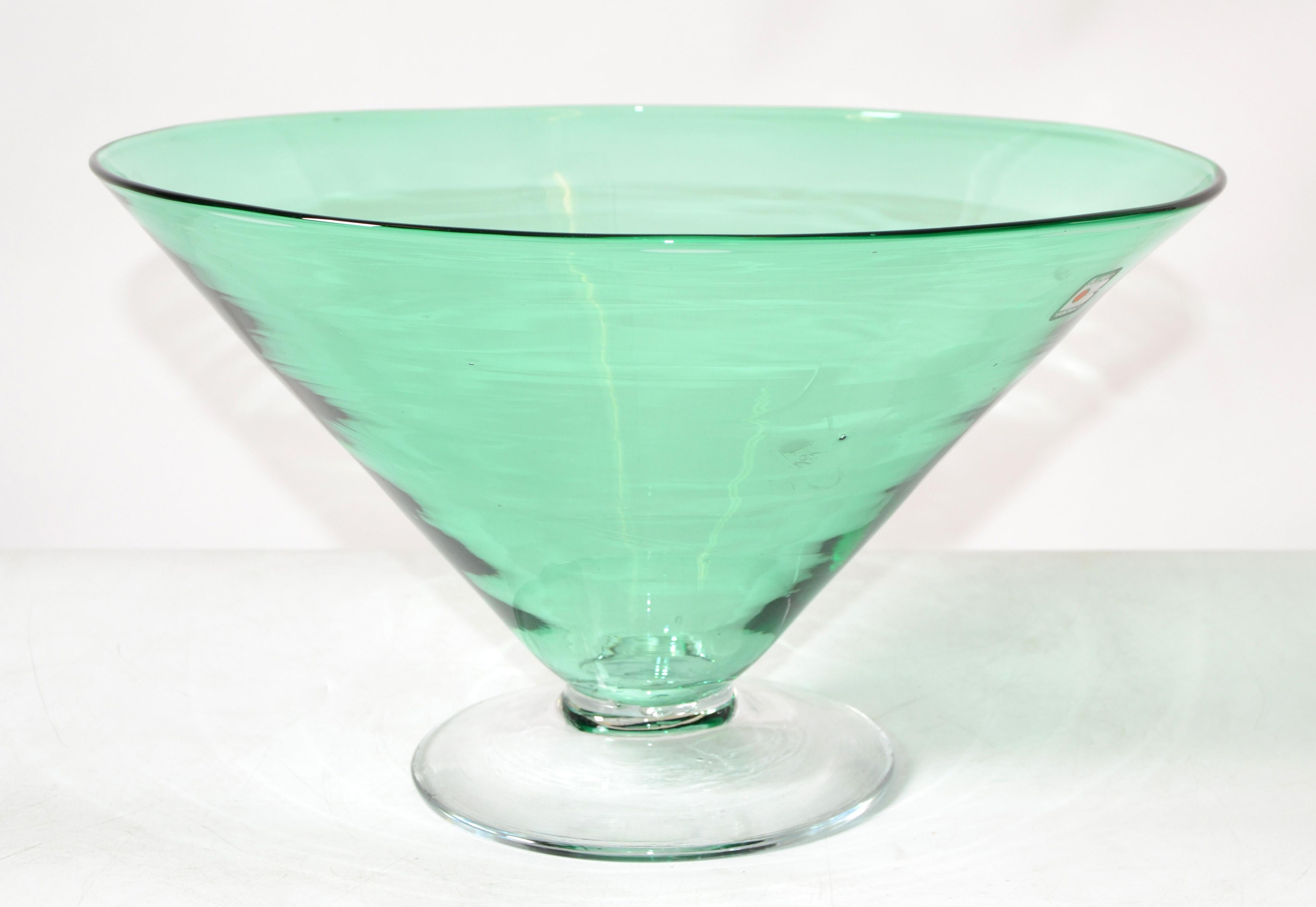 Moderne mintgrüne Blenko-Kunstglasschale aus der Mitte des Jahrhunderts, Tafelaufsatz 1980 im Angebot 2