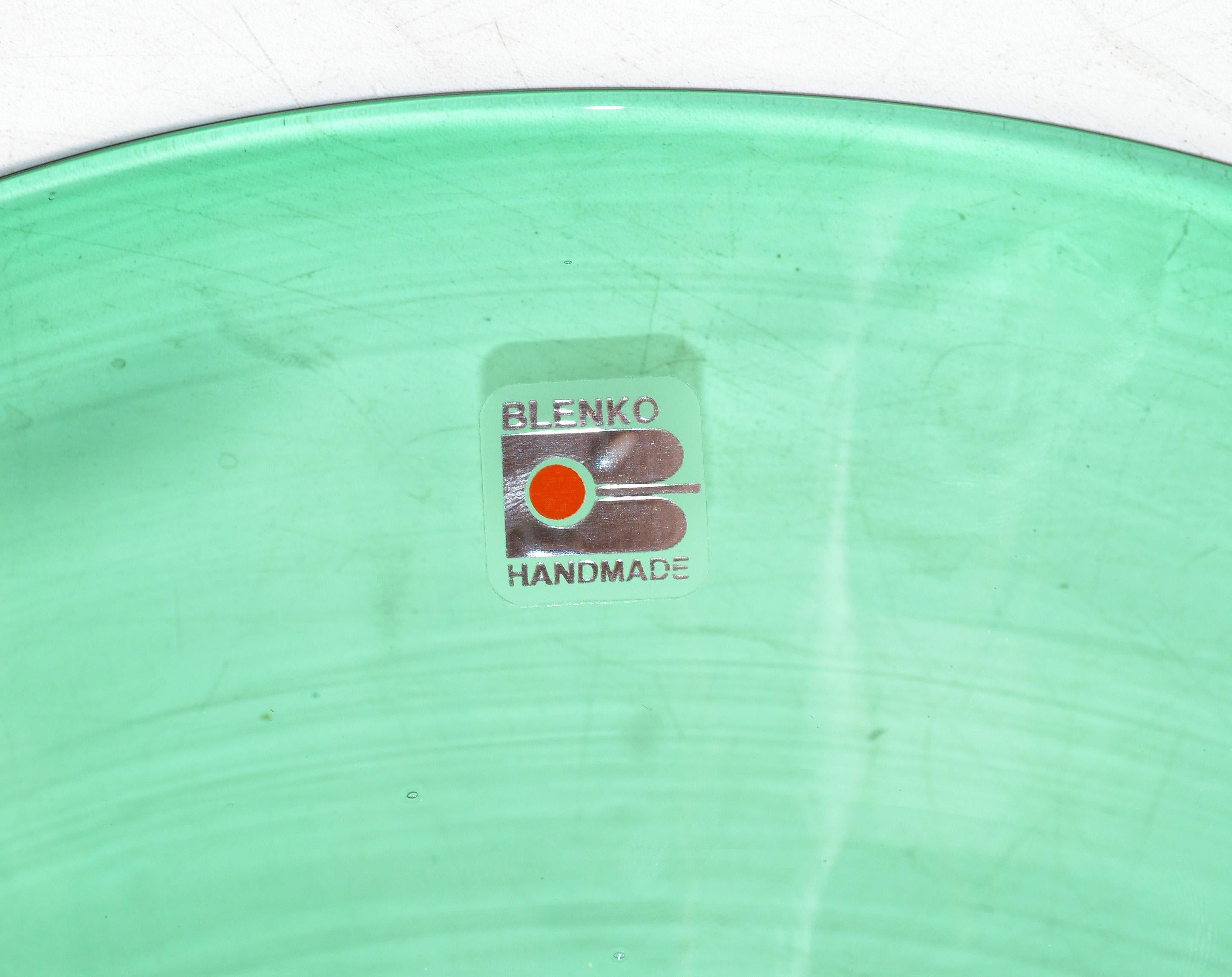 Original Blenko Mid-Century Modern Mint Green Art Glass Bowl, Centerpiece 1980 For Sale 3