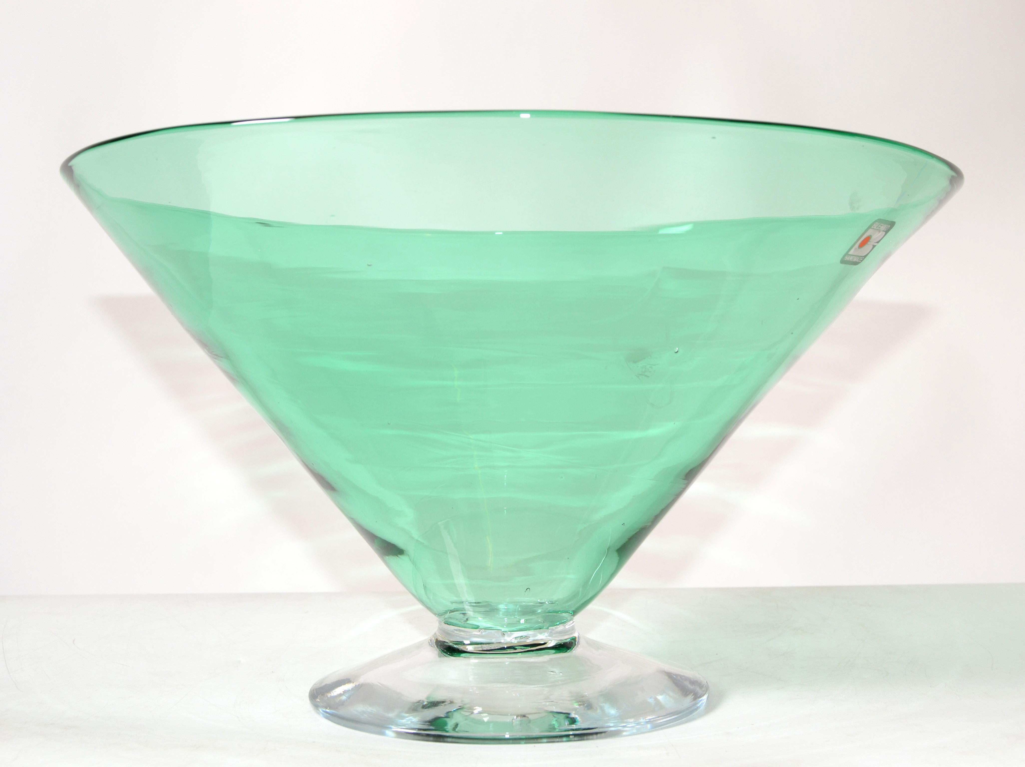 Américain Bol en verre d'art vert menthe d'origine Blenko, pièce maîtresse moderne du milieu du siècle, 1980 en vente