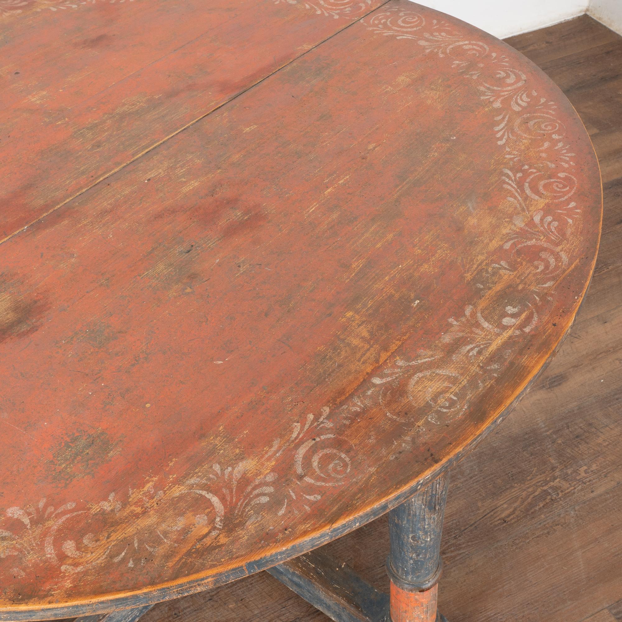 19th Century Original Blue and Red Painted Drop Leaf Table, Sweden circa 1840-60