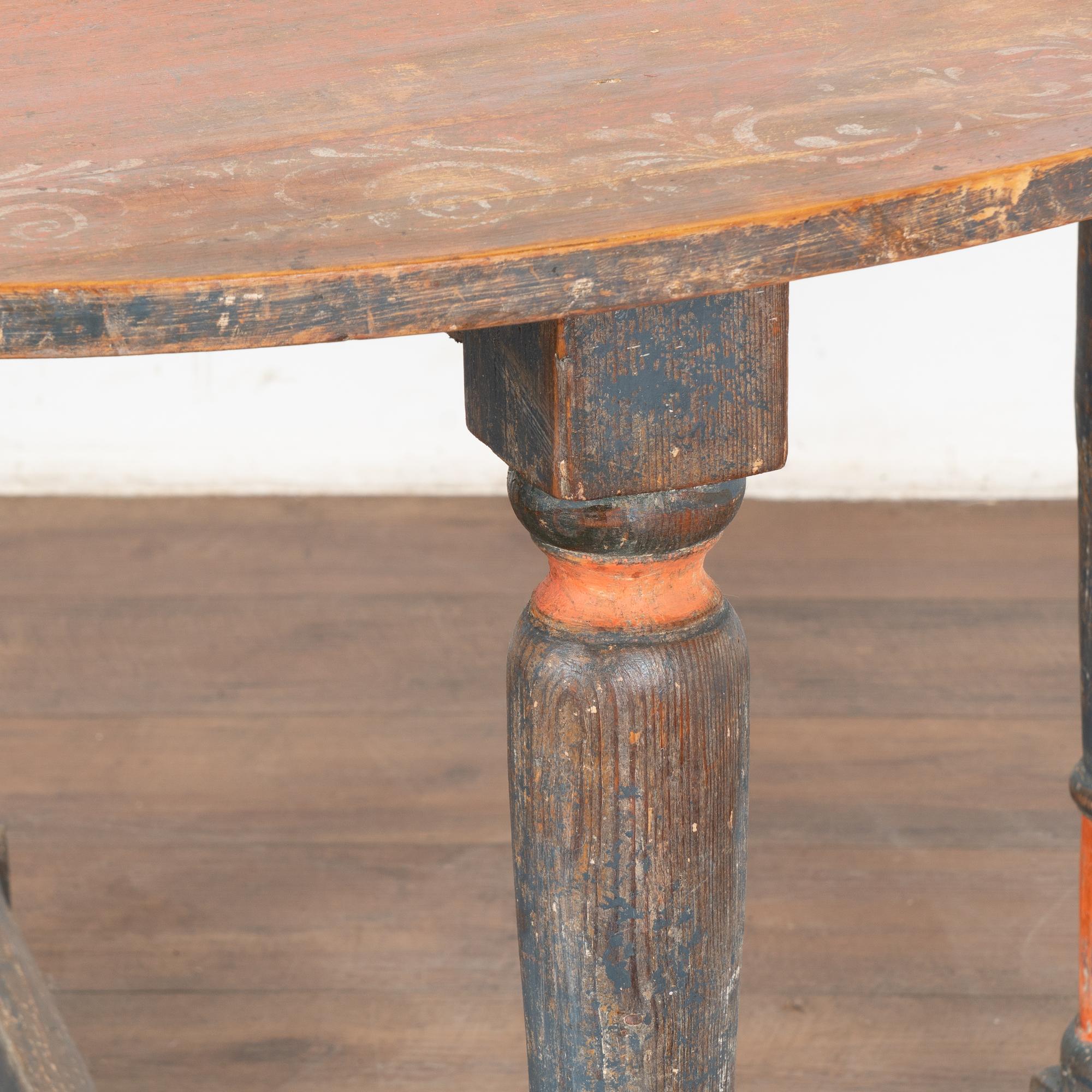 Original Blue and Red Painted Drop Leaf Table, Sweden circa 1840-60 2