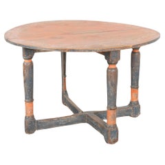Original Blue and Red Painted Drop Leaf Table, Sweden circa 1840-60