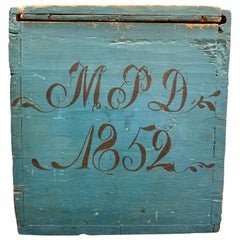 Original Blue and Red Painted Swedish Bridal Folk Art Box Dated 1852