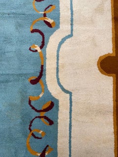 Original Blue Art Deco Rug by Robert Debieve, 1940 Wool