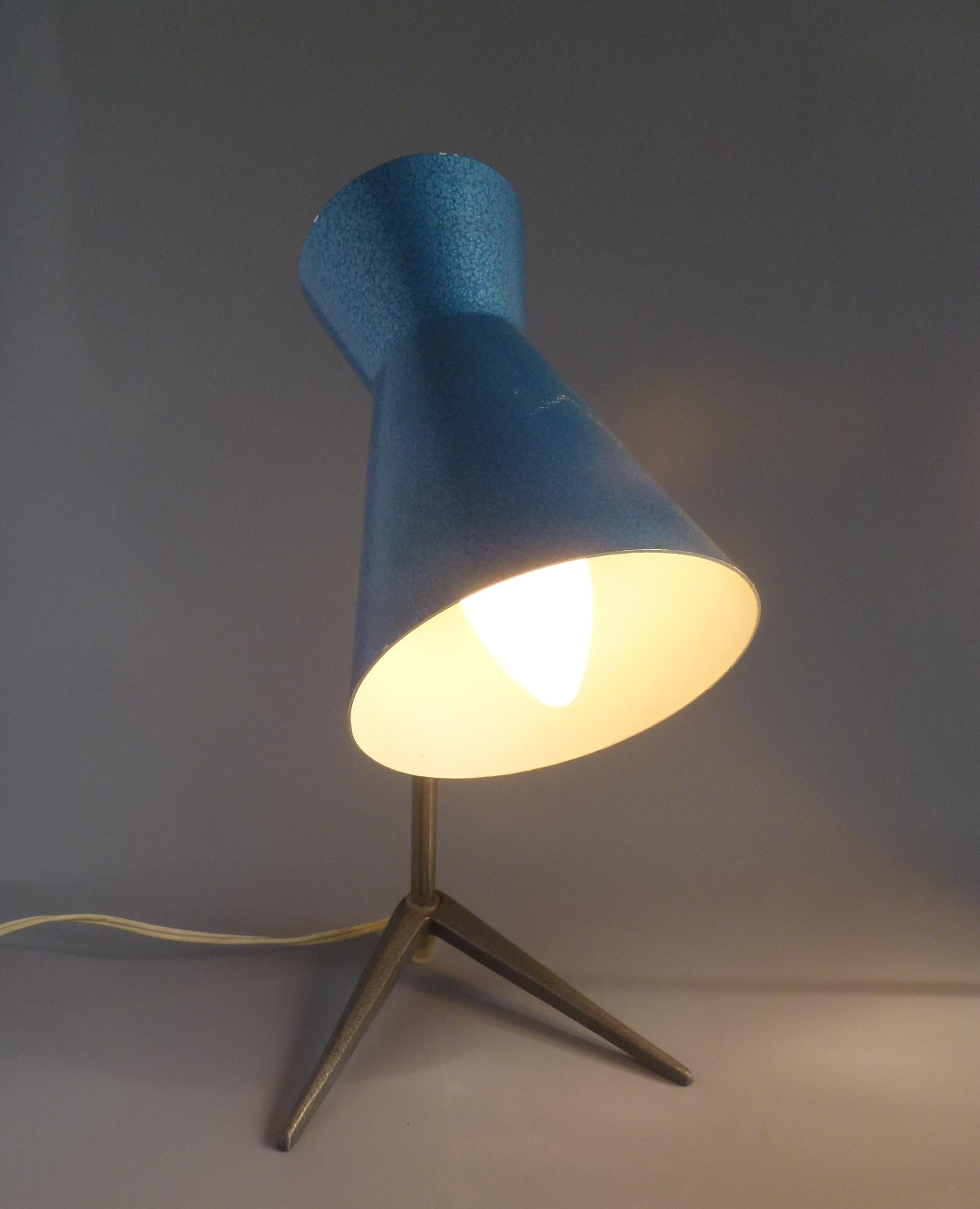 Original Blue Color Metal Pair of Nightstand or Table Lamps, Hungary, 1960s For Sale 2