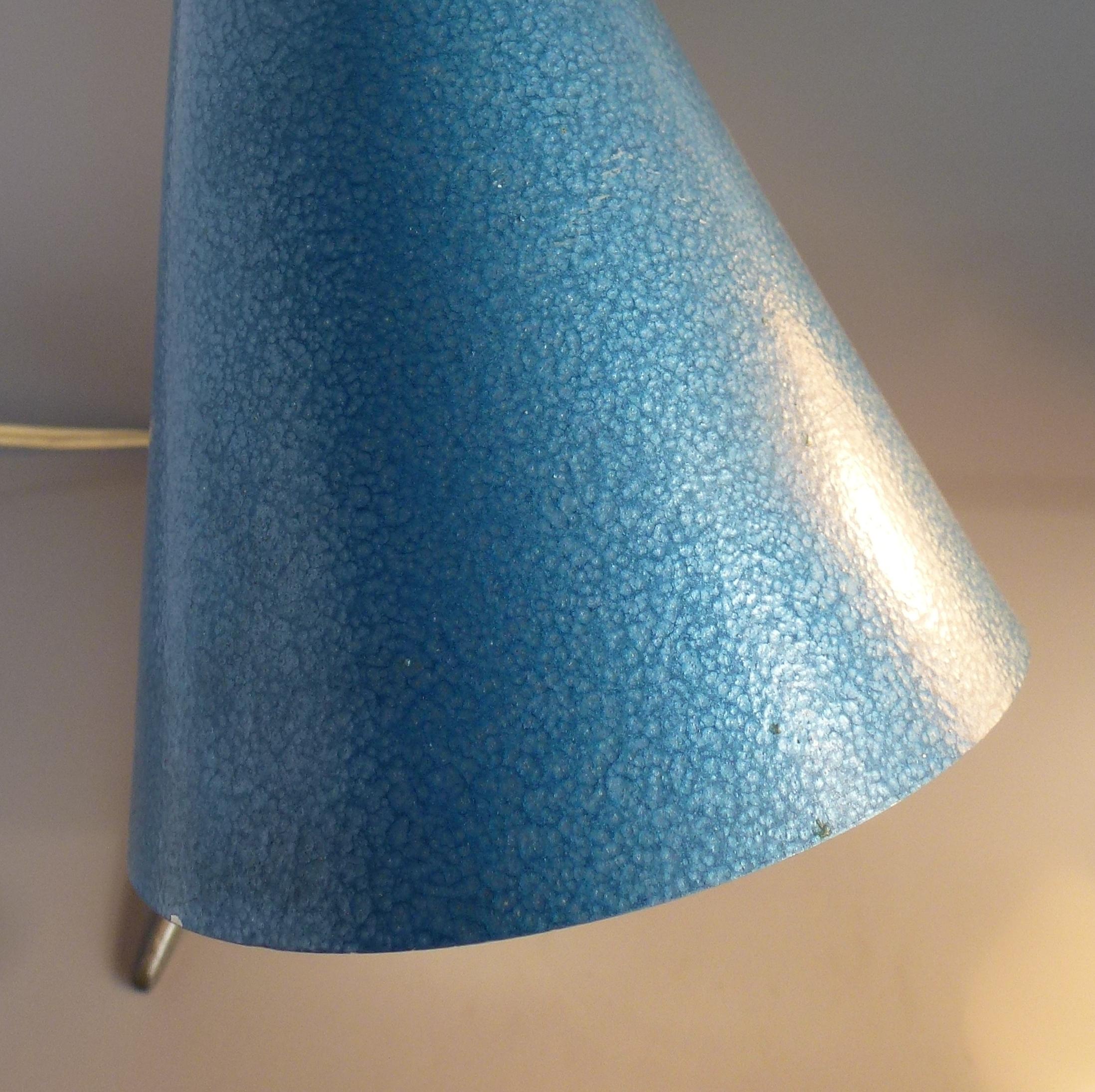 Original Blue Color Metal Pair of Nightstand or Table Lamps, Hungary, 1960s For Sale 3