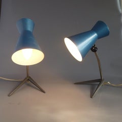 Original Blue Color Metal Pair of Nightstand or Table Lamps, Hungary, 1960s