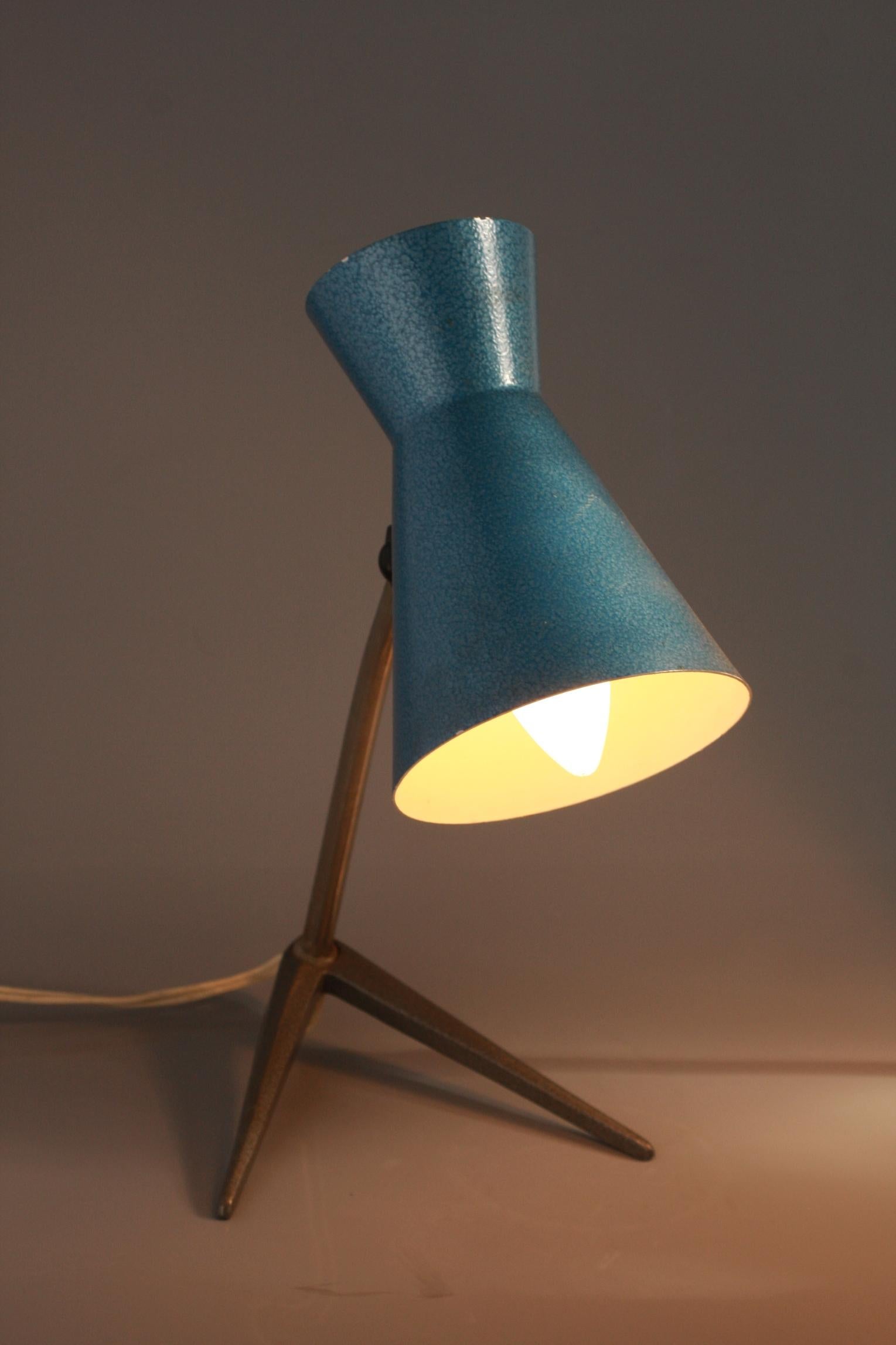 Original Blue Color Metal Pair of Nightstand or Table Lamps, Hungary, 1960s In Good Condition For Sale In BUDAPEST, HU