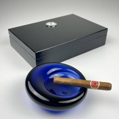 Original blue glass ashtray by Per Lütken for Holmegaard, Denmark, 1962
