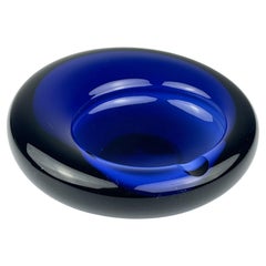Original blue glass ashtray by Per Lütken for Holmegaard, Denmark, 1962