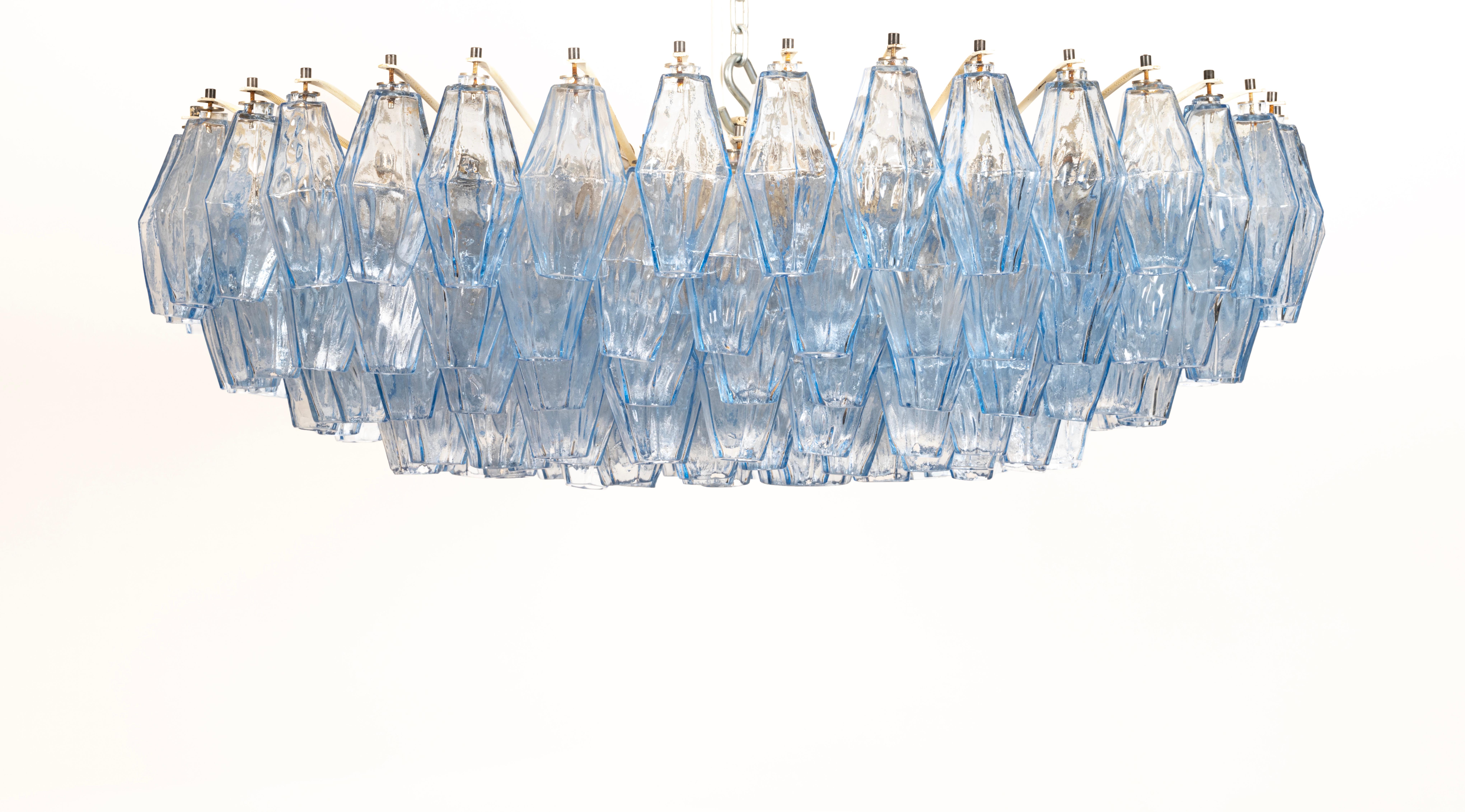 Original Blue Glass Poliedri Chandelier by Carlo Scarpa for Venini, Italy, c1960 For Sale 4