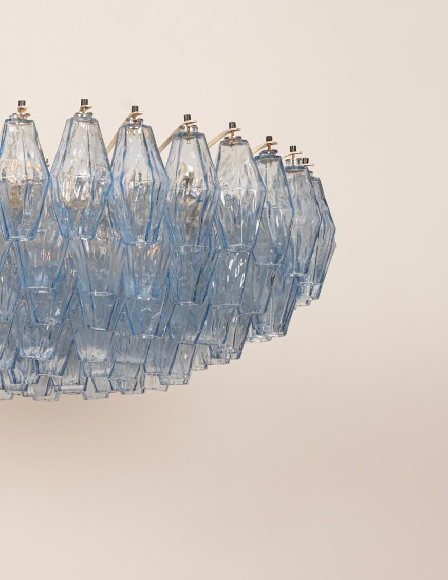 Mid-Century Modern Original Blue Glass Poliedri Chandelier by Carlo Scarpa for Venini, Italy, c1960 For Sale