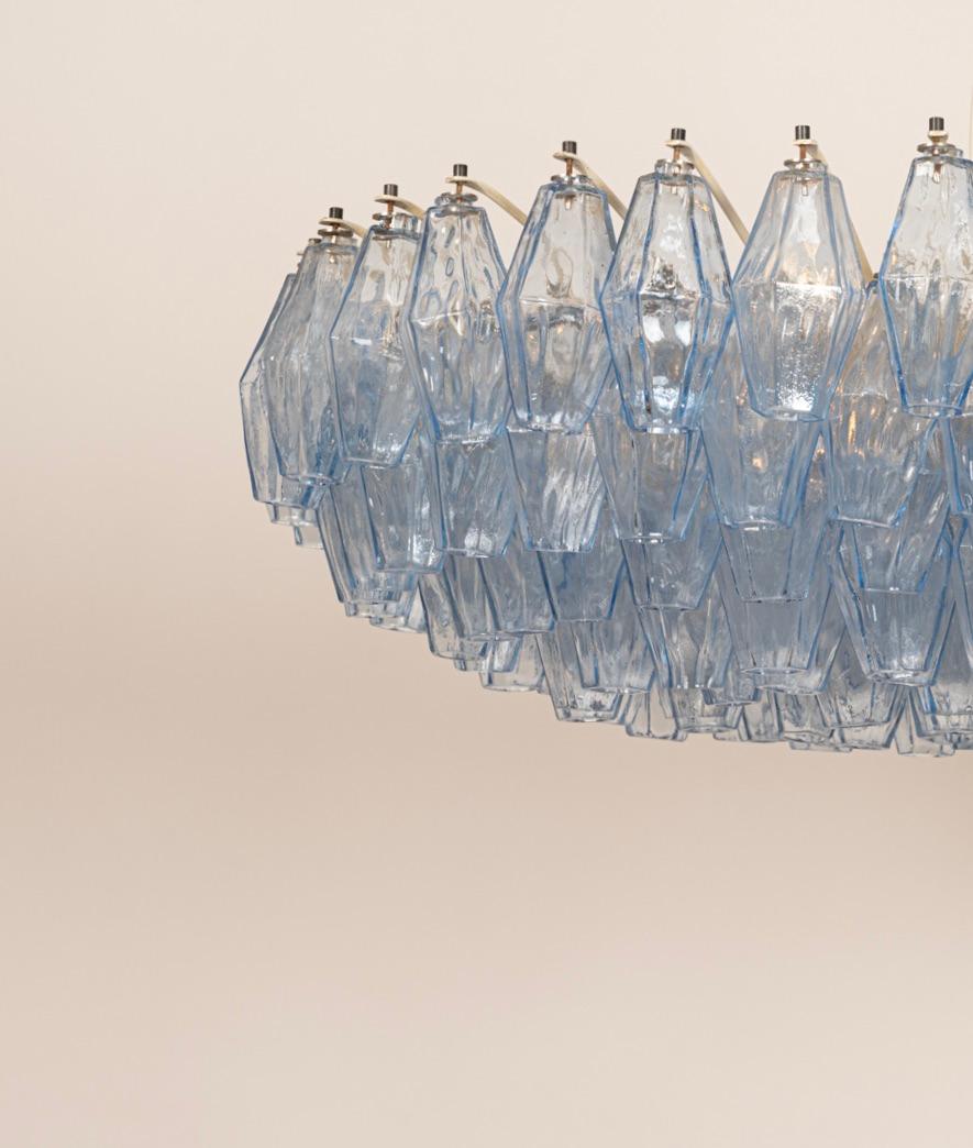 Original Blue Glass Poliedri Chandelier by Carlo Scarpa for Venini, Italy, c1960 In Good Condition For Sale In London, GB