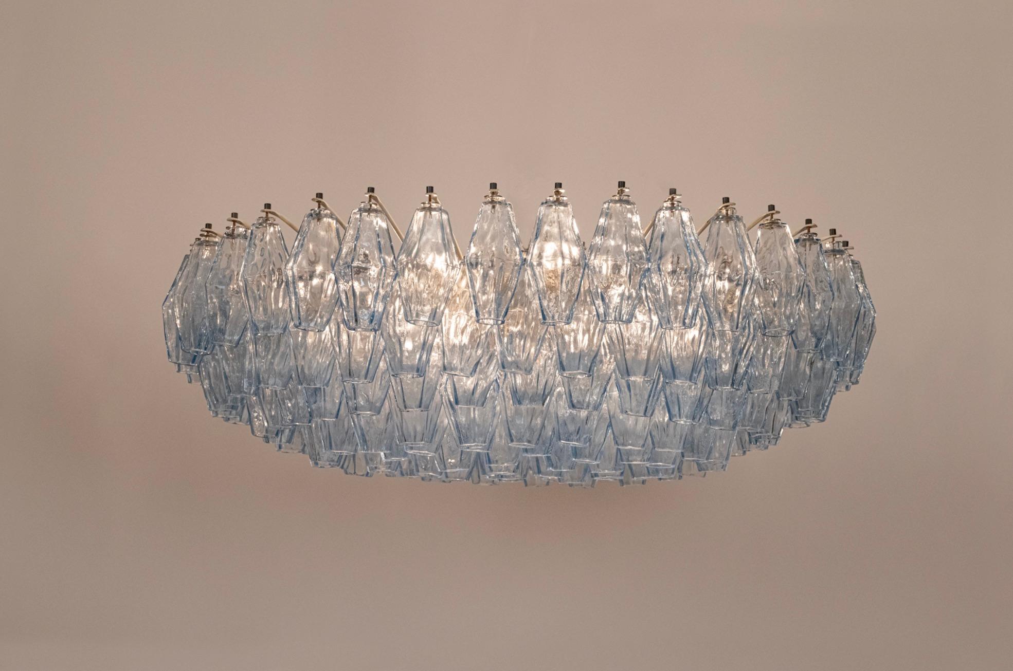 Mid-20th Century Original Blue Glass Poliedri Chandelier by Carlo Scarpa for Venini, Italy, c1960 For Sale