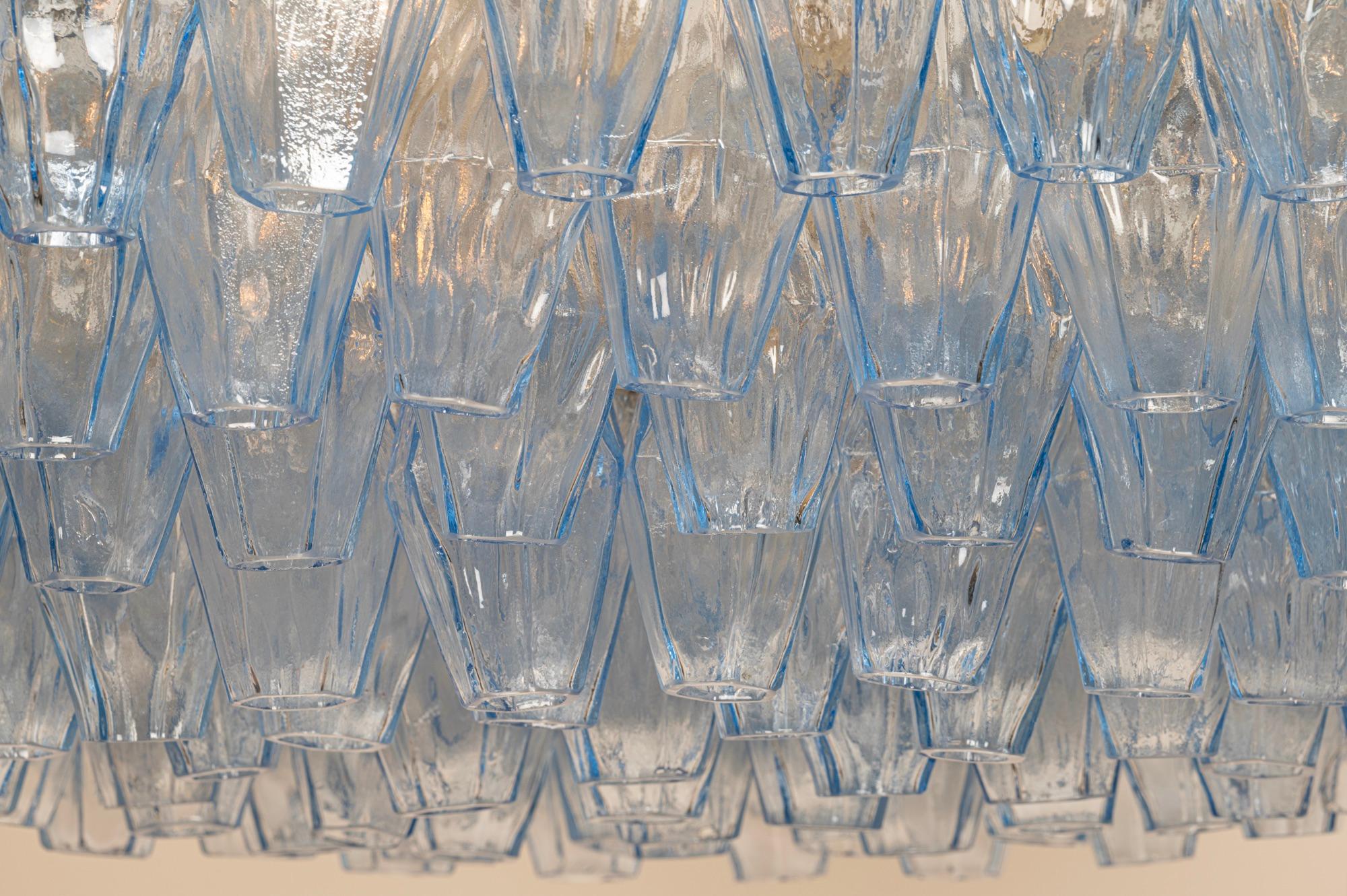Steel Original Blue Glass Poliedri Chandelier by Carlo Scarpa for Venini, Italy, c1960 For Sale